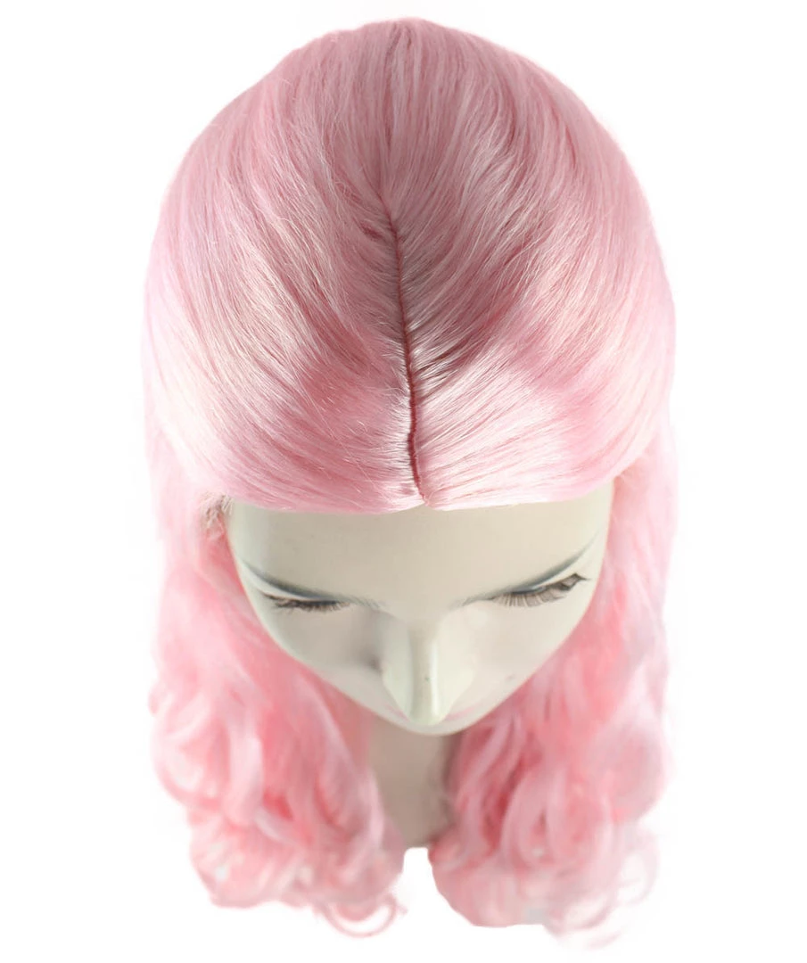 HPO Women's Pink Long Wavy Womens Wig | Premium Breathable Capless Cap