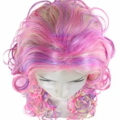 HPO Pink Mixed Party Girl Curly Womens Wig | Long Curly Fancy Cosplay Halloween Wig | Premium Breathable Capless Cap