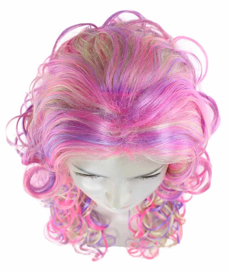 HPO Pink Mixed Party Girl Curly Womens Wig | Long Curly Fancy Cosplay Halloween Wig | Premium Breathable Capless Cap