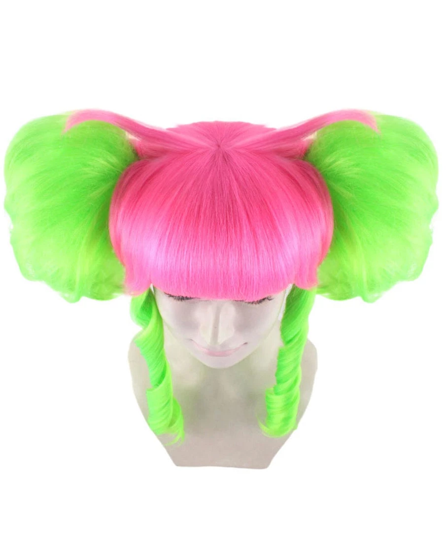 HPO Circus Sweetie Clown Womens Wig | Ping Green Party Event Ready Cosplay Halloween Wig | Premium Breathable Capless Cap
