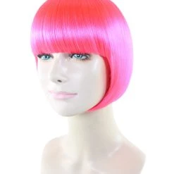 HPO Women's Womens Neon Pink Bob Wig | Party Ready Fancy Cosplay Halloween Wig | Premium Breathable Capless Cap