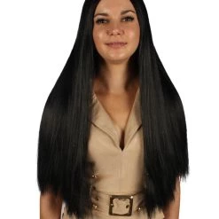 HPO Womens Black Witch Wig | Long Straight Black Halloween Wig | Premium Breathable Capless Cap Men's