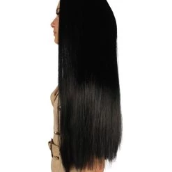 HPO Womens Black Witch Wig | Long Straight Black Halloween Wig | Premium Breathable Capless Cap Men's