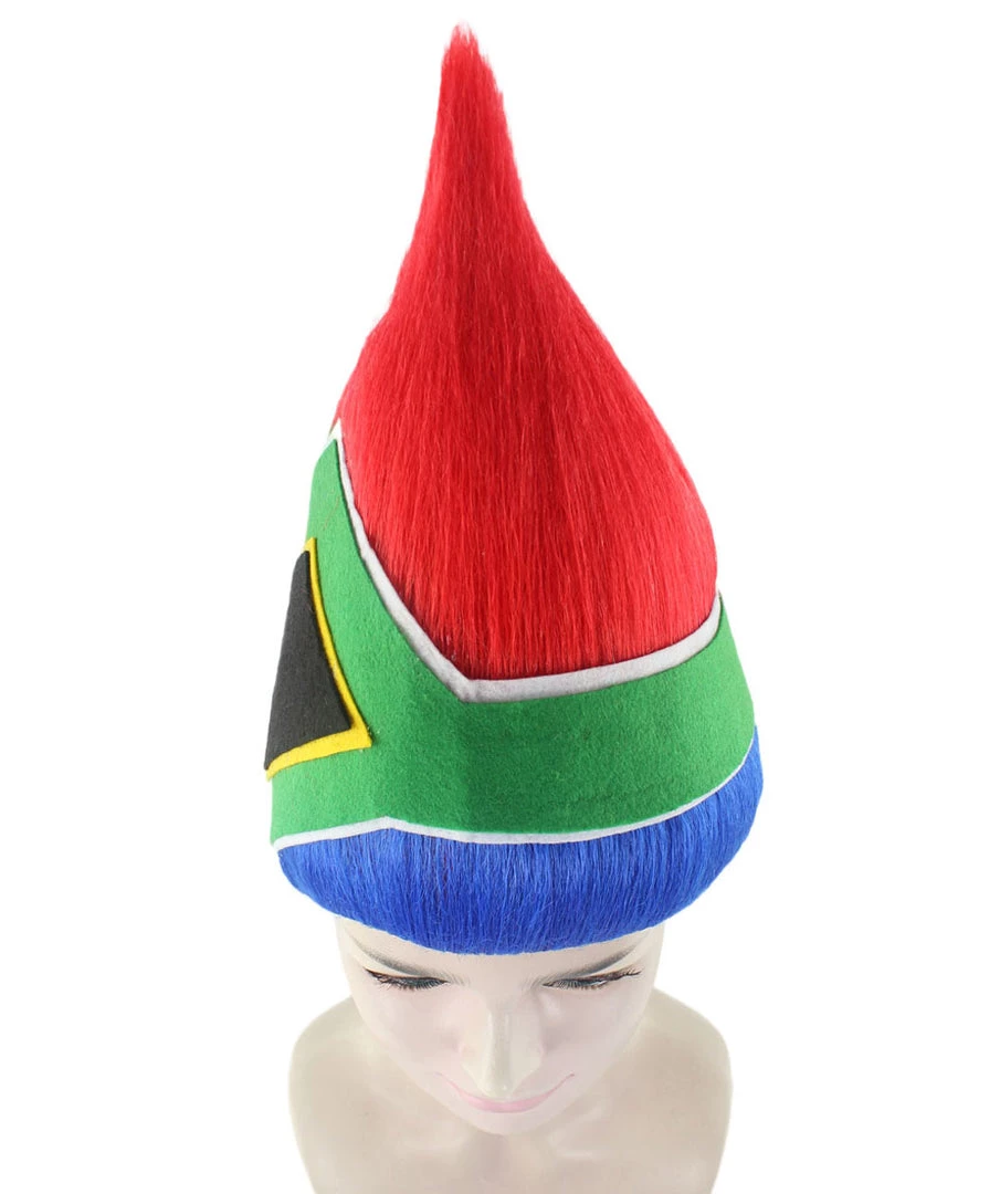 FLAGWIGS Women's South Africa Flag Troll Wig | National Pride Multicolor Sport Wig | Premium Breathable Capless Cap