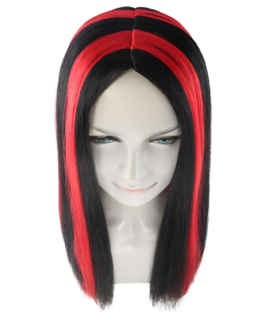 HPO Women's Vampire Black And Red Stripe Womens Wig | Sexy Horror Cosplay Party Halloween Wig | Premium Breathable Capless Cap