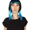 HPO Women's Disco Diva Two-Tune Womens Wig | Black Sky Blue Party Event Ready Cosplay Halloween Wig | Premium Breathable Capless Cap