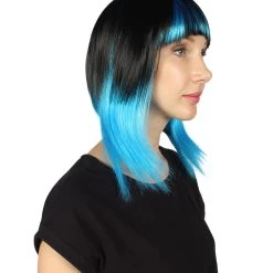 HPO Women's Disco Diva Two-Tune Womens Wig | Black Sky Blue Party Event Ready Cosplay Halloween Wig | Premium Breathable Capless Cap