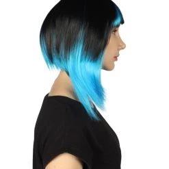 HPO Women's Disco Diva Two-Tune Womens Wig | Black Sky Blue Party Event Ready Cosplay Halloween Wig | Premium Breathable Capless Cap
