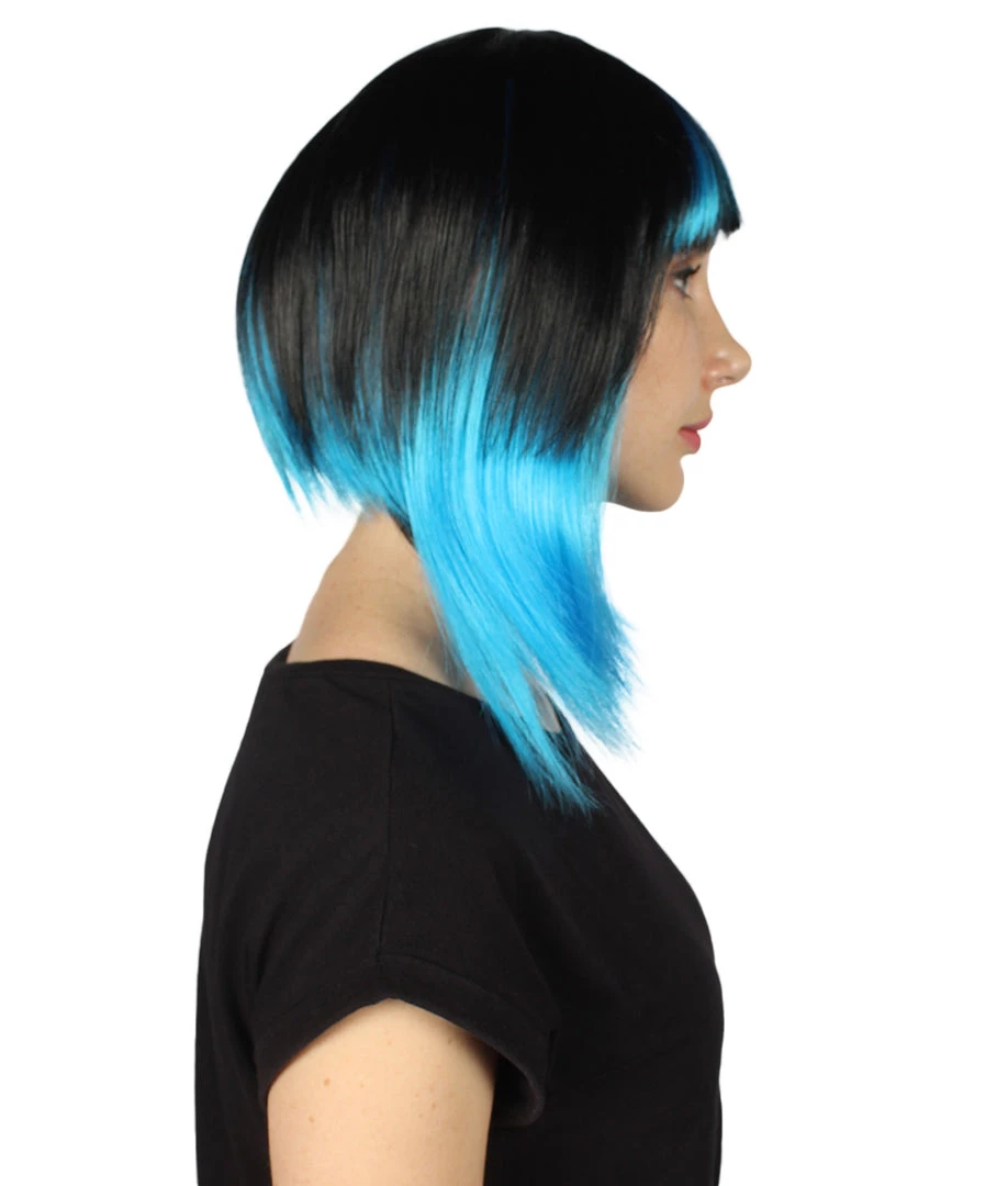 HPO Women's Disco Diva Two-Tune Womens Wig | Black Sky Blue Party Event Ready Cosplay Halloween Wig | Premium Breathable Capless Cap