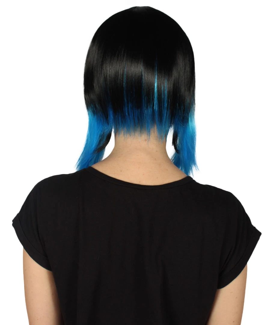 HPO Women's Disco Diva Two-Tune Womens Wig | Black Sky Blue Party Event Ready Cosplay Halloween Wig | Premium Breathable Capless Cap