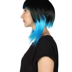 HPO Women's Disco Diva Two-Tune Womens Wig | Black Sky Blue Party Event Ready Cosplay Halloween Wig | Premium Breathable Capless Cap
