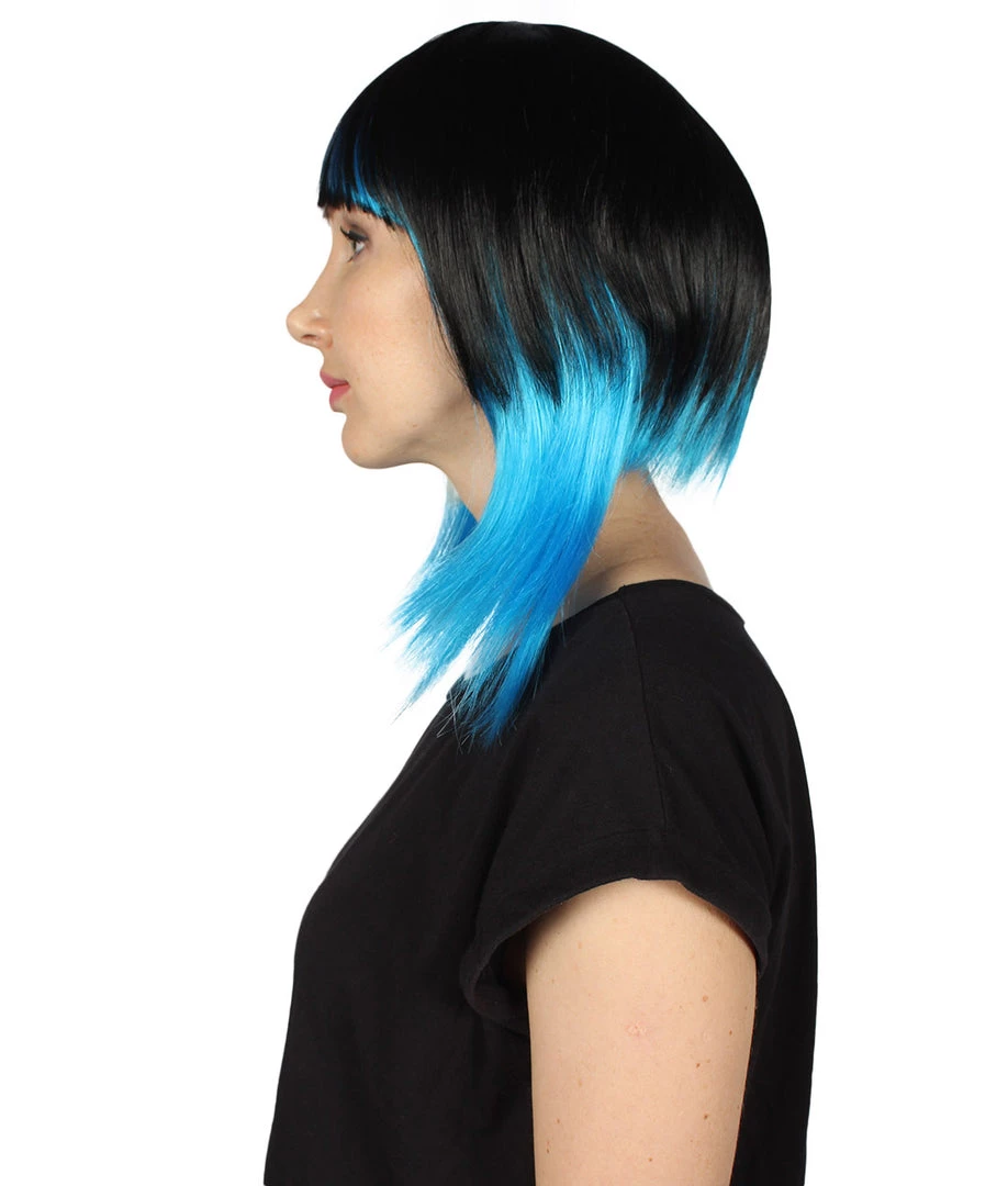 HPO Women's Disco Diva Two-Tune Womens Wig | Black Sky Blue Party Event Ready Cosplay Halloween Wig | Premium Breathable Capless Cap