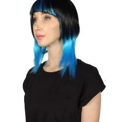 HPO Women's Disco Diva Two-Tune Womens Wig | Black Sky Blue Party Event Ready Cosplay Halloween Wig | Premium Breathable Capless Cap