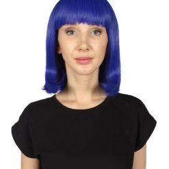 HPO Women's Womens Medium Bob Dark Blue Cosplay Wig | Premium Breathable Capless Cap