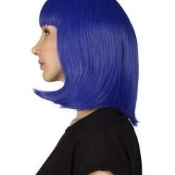 HPO Women's Womens Medium Bob Dark Blue Cosplay Wig | Premium Breathable Capless Cap
