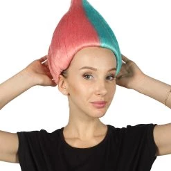 HPO Women's Womens Pink & Blue Two-tone Troll Wig | Premium Breathable Capless Cap