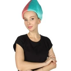 HPO Women's Womens Pink & Blue Two-tone Troll Wig | Premium Breathable Capless Cap