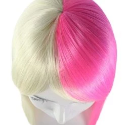 HPO Women's Long Bob Blonde & Pink Womens Wig | Dramatical Cosplay Halloween Wig | Premium Breathable Capless Cap