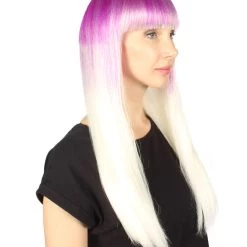 HPO Women's Womens Purple And White 2 Tone Long Bob Wig | Party Ready Fancy Cosplay Halloween Wig | Premium Breathable Capless Cap