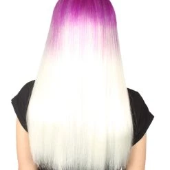 HPO Women's Womens Purple And White 2 Tone Long Bob Wig | Party Ready Fancy Cosplay Halloween Wig | Premium Breathable Capless Cap