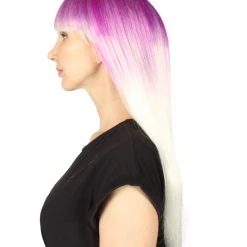 HPO Women's Womens Purple And White 2 Tone Long Bob Wig | Party Ready Fancy Cosplay Halloween Wig | Premium Breathable Capless Cap