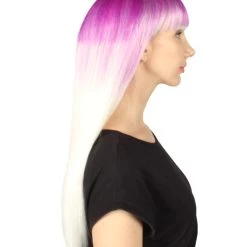 HPO Women's Womens Purple And White 2 Tone Long Bob Wig | Party Ready Fancy Cosplay Halloween Wig | Premium Breathable Capless Cap