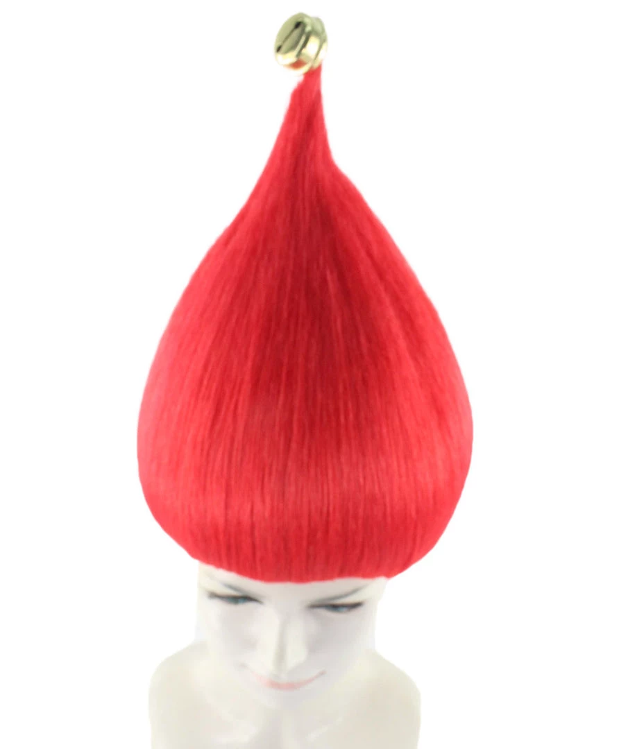 HPO Women's Bright Red Elf Wig W/ Bell | Christmas Wigs | Premium Breathable Capless Cap
