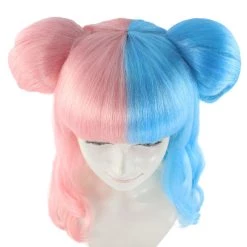 HPO Two Tone Pink & Blue Buns Womens Wig | Sexy Cosplay Party Halloween Wig | Premium Breathable Capless Cap Women's