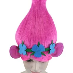 BC Women's Poppy Trolls With Ears Wig | Pink Cosplay Halloween Wig | Premium Breathable Capless Cap