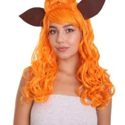 HPO Lovely Orange Fox Wig | Animal Fancy Party Event Ready Halloween Wig | Premium Breathable Capless Cap Women's