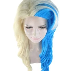 HPO Half Blonde And Half Blue Wig | Fancy Party Event Ready Halloween Wig | Premium Breathable Capless Cap