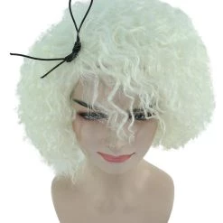HPO Women's Doll Curly White Womens Wig | Super Sized Jumbo Character Cosplay Halloween Wig | Premium Breathable Capless Cap