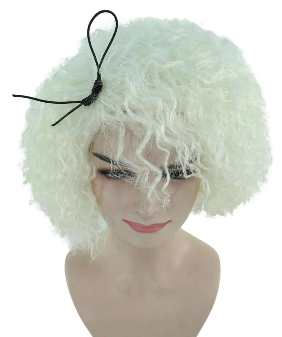 HPO Women's Doll Curly White Womens Wig | Super Sized Jumbo Character Cosplay Halloween Wig | Premium Breathable Capless Cap