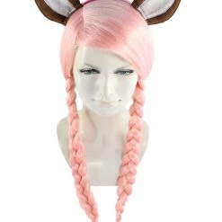 HPO Womens Doll With Ears Wig | Coral Pink Party Ready Fancy Cosplay Halloween Wig | Premium Breathable Capless Cap Women's