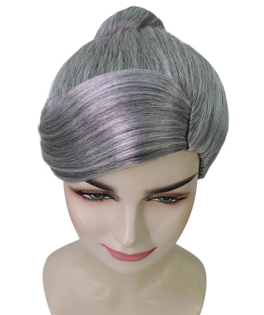 HPO Women's Womens Witch Wig | Silver Grandma With Bun Wig | Premium Breathable Capless Cap