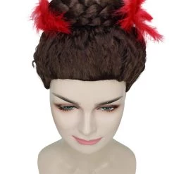 HPO Women Curly Top Bun With Red Lace Wig Dark Brown | Premium Breathable Capless Cap
