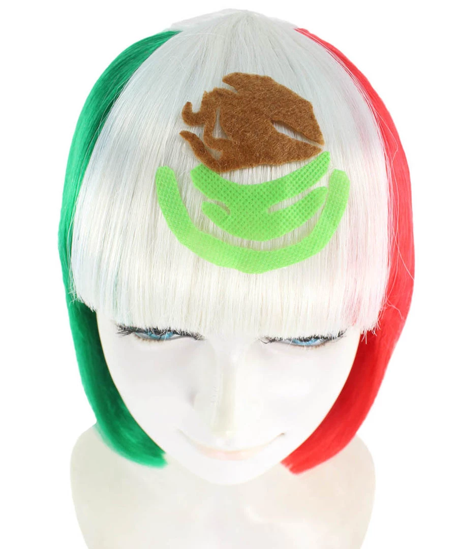 FLAGWIGS Women Patriotic Mexico Flag Bob Wig | Premium Breathable Capless Cap Women's