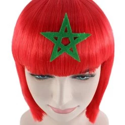 FLAGWIGS Women Patriotic Morocco Flag Bob Wig | Premium Breathable Capless Cap Women's
