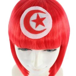 FLAGWIGS Tunisia Flag Sport Party Bob Wig | Sexy Cosplay Party Halloween Wig | Premium Breathable Capless Cap Women's
