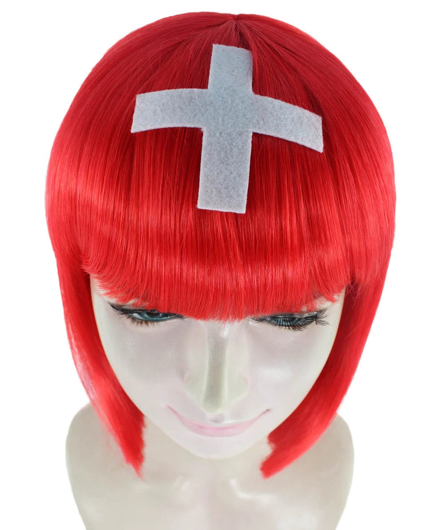 FLAGWIGS Women's Switzerland Flag Sport Party Bob Wig | Sexy Cosplay Party Halloween Wig | Premium Breathable Capless Cap