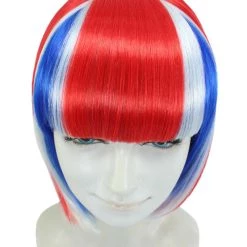 FLAGWIGS Iceland Flag Sport Party Bob Wig | National Pride Red White Blue Wig | Premium Breathable Capless Cap Women's