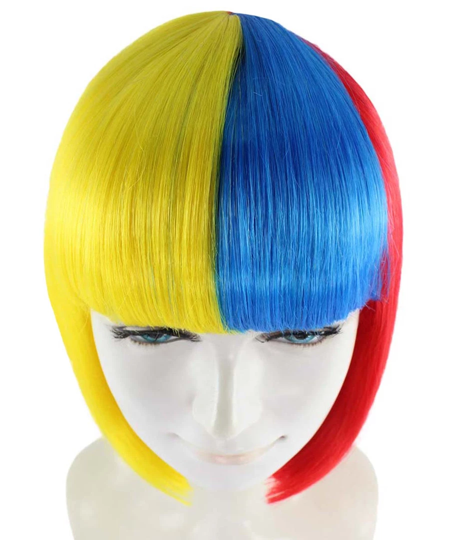FLAGWIGS Colombia Flag Sport Party Bob Wig | Patriotic Character Cosplay Halloween Wig | Premium Breathable Capless Cap