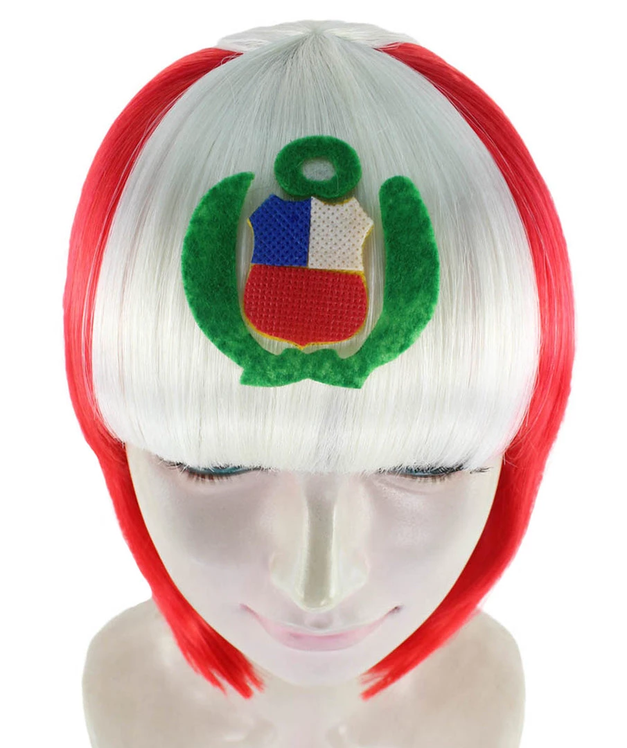 FLAGWIGS Peru Flag Sport Party Bob Wig | National Pride White Red Wig | Premium Breathable Capless Cap