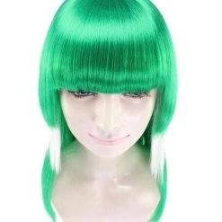 FLAGWIGS Saudi Arabia Flag Sport Party Long Bob Wig | White Green Middle East Wig | Premium Breathable Capless Cap Women's