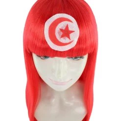 FLAGWIGS Tunisia Flag Sport Party Long Bob Wig | Premium Breathable Capless Cap
