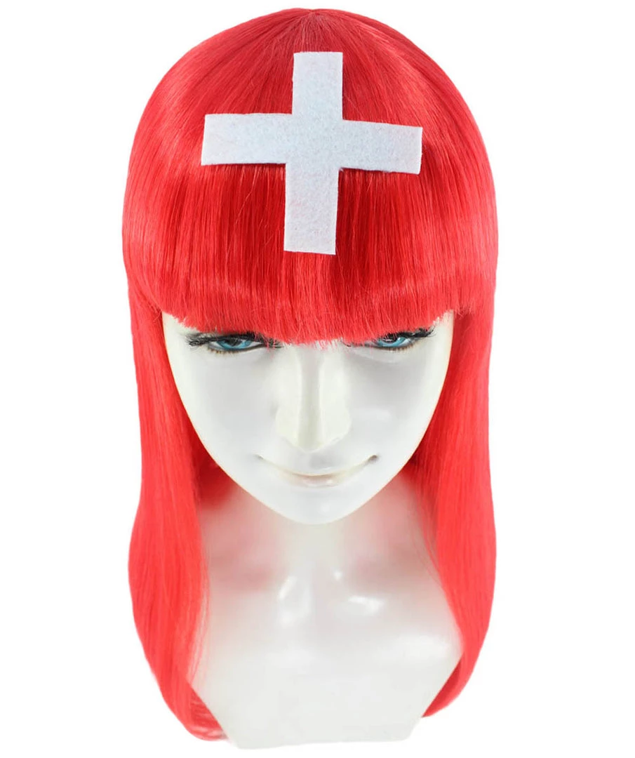 FLAGWIGS Switzerland Flag Sport Party Long Bob Wig | Sexy Cosplay Party Halloween Wig | Premium Breathable Capless Cap