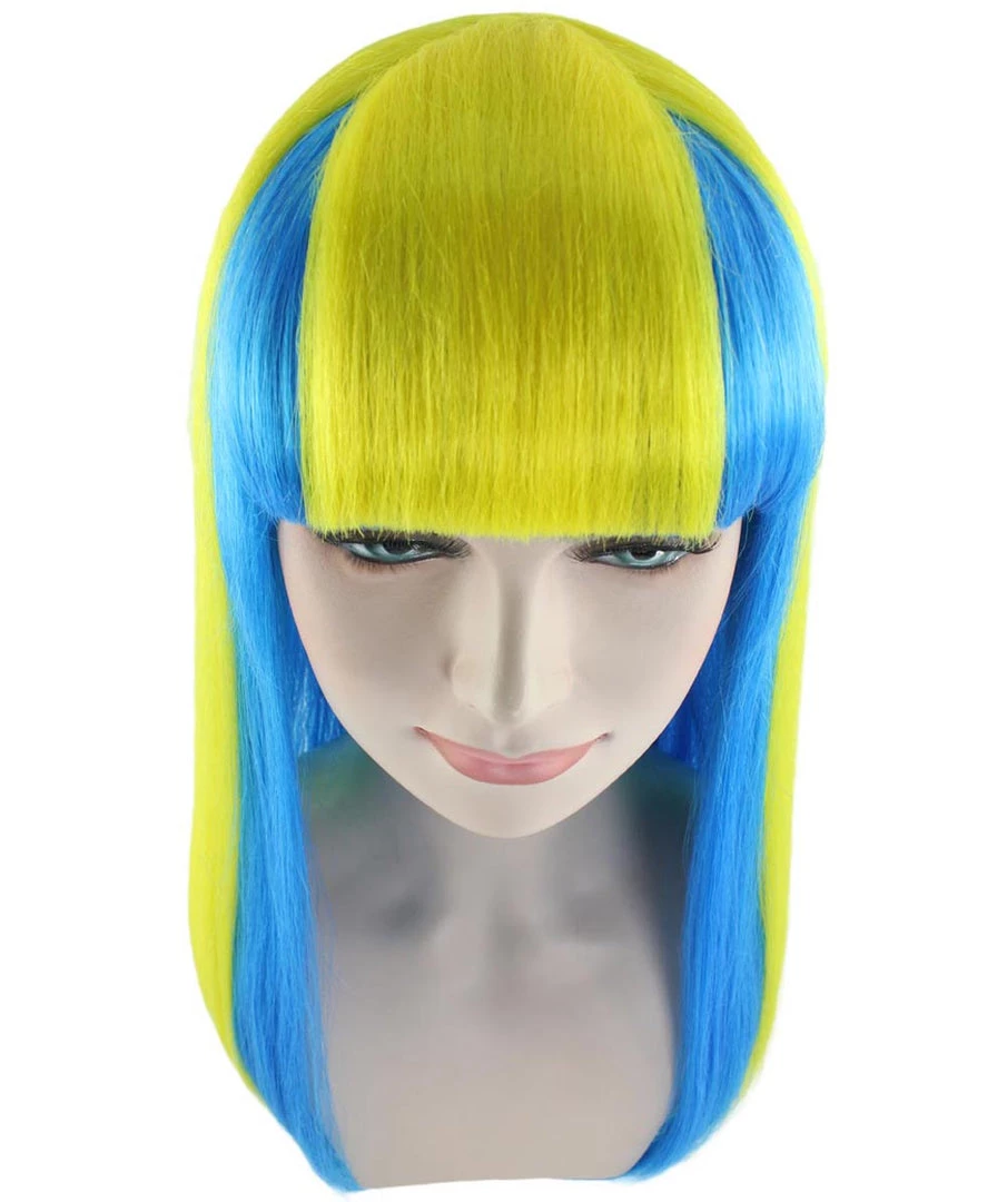 FLAGWIGS Sweden Flag Sport Party Long Bob Wig | Sexy Cosplay Party Halloween Wig | Premium Breathable Capless Cap Women's