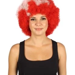 FLAGWIGS Denmark Flag Sport Afro Wig | National Pride Red Halloween Wig