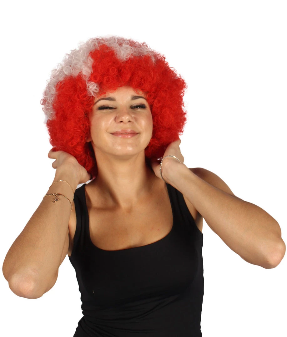 FLAGWIGS Denmark Flag Sport Afro Wig | National Pride Red Halloween Wig