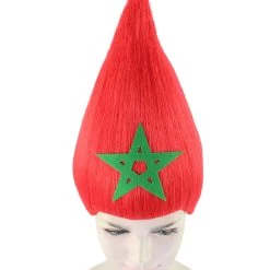 FLAGWIGS Women's Morocco Flag Sport Troll Wig | Red Cosplay Wig | Premium Breathable Capless Cap